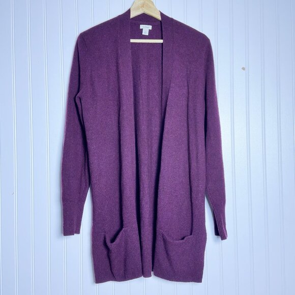 L.L.Bean Women's Blue 100% Cashmere Open Cardigan Sweater Size Large - Picture 1 of 11
